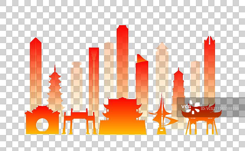 福州国庆春节红色喜庆矢量描边插画图片素材