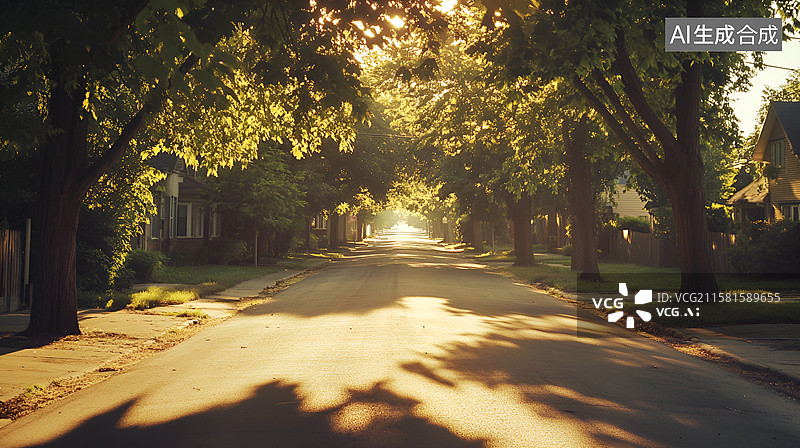 【AI数字艺术】夏日空巷阳光炙热长街寂寥图片素材