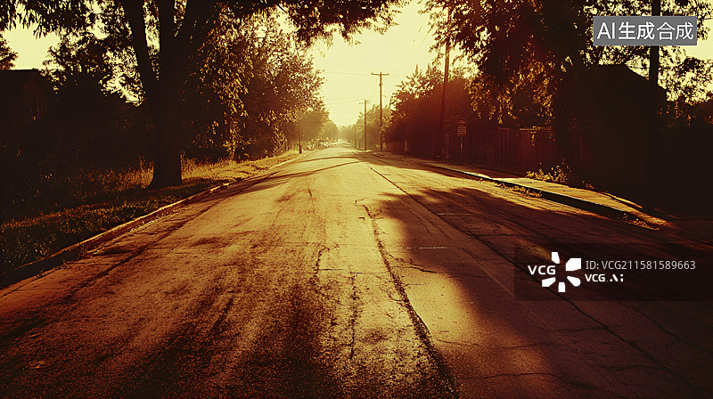 【AI数字艺术】夏日空巷阳光炙热长街寂寥图片素材