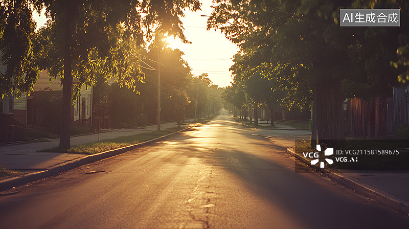 【AI数字艺术】夏日空巷阳光炙热长街寂寥图片素材