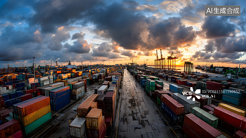 【AI数字艺术】货运码头的集装箱排列图片素材