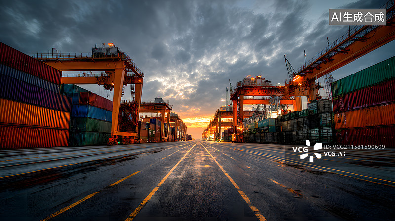 【AI数字艺术】货运码头的集装箱排列图片素材