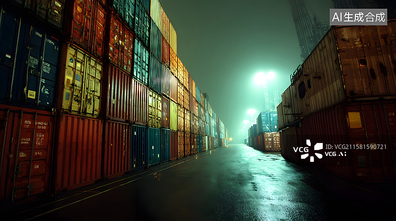【AI数字艺术】货运码头的集装箱排列图片素材