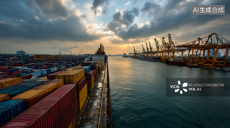 【AI数字艺术】货运码头的集装箱排列图片素材