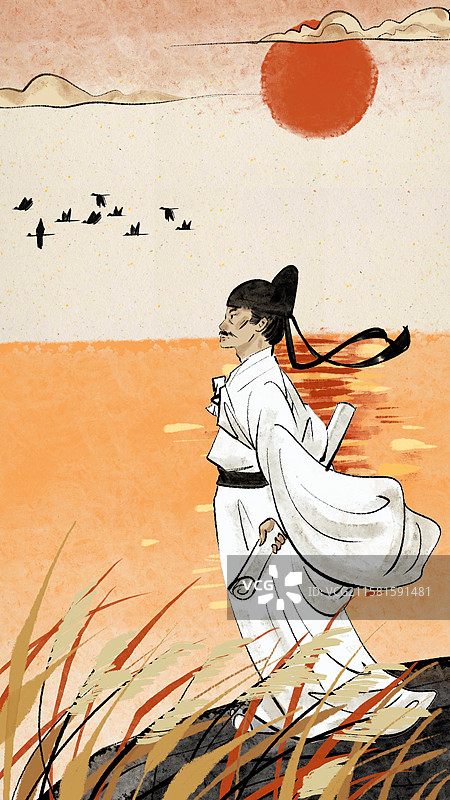 水墨风古代诗人插画-王昌龄图片素材