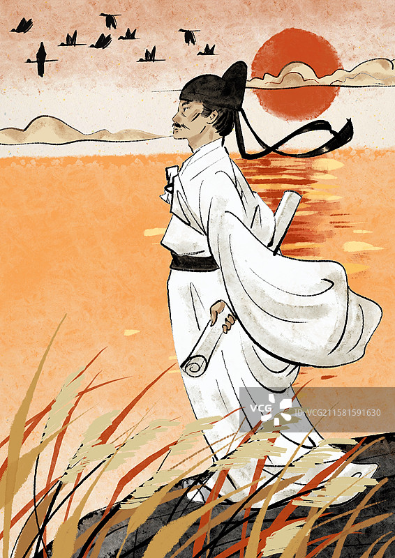 水墨风古代诗人插画-王昌龄图片素材