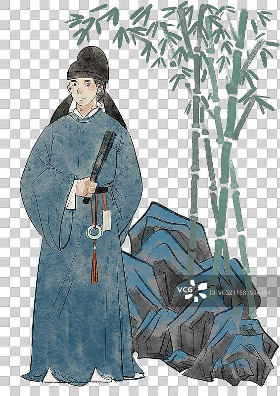 手绘风古代诗人插画元素-苏轼图片素材