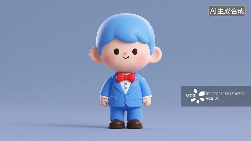 【AI数字艺术】卡通人物穿着蓝色西装和红色领结图片素材