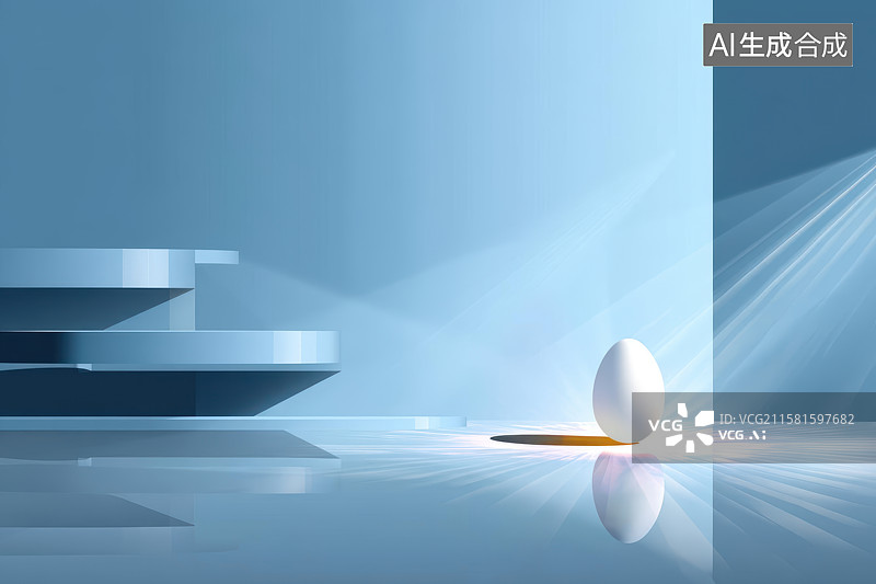 【AI数字艺术】悬浮白色蛋体未来感空间艺术图图片素材