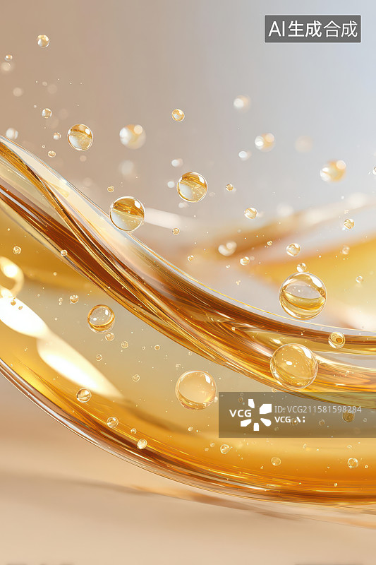 【AI数字艺术】金色液体波浪水珠流动艺术图图片素材