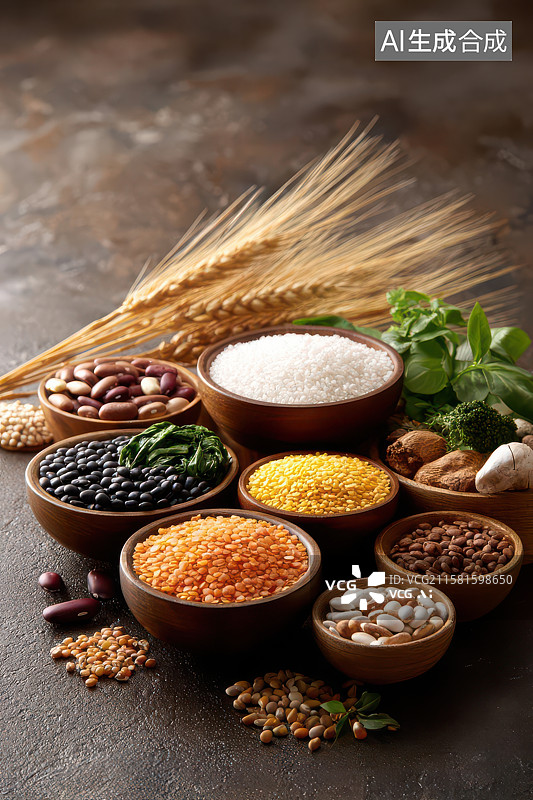 【AI数字艺术】多种谷物豆类食材摆拍图图片素材