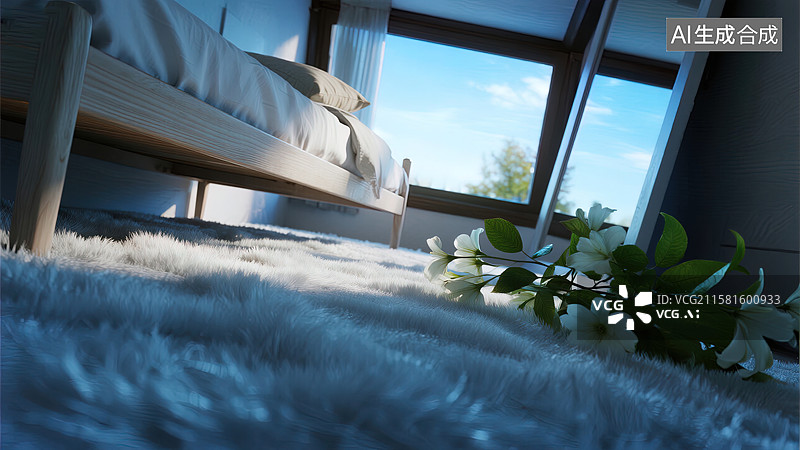 【AI数字艺术】阳光下的卧室静谧时光图片素材