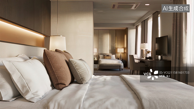 【AI数字艺术】舒适豪华的酒店客房图片素材
