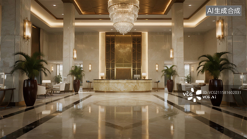 【AI数字艺术】奢华酒店大堂的艺术光影图片素材
