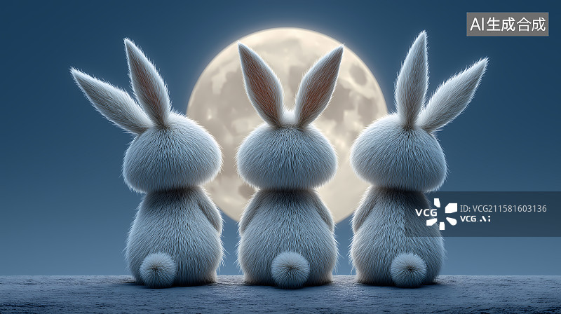 【AI数字艺术】中秋玉兔望月背景图图片素材