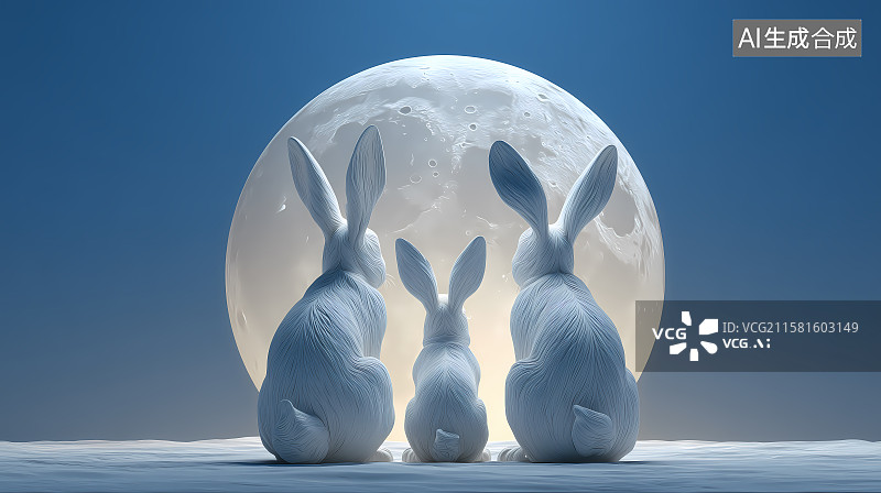 【AI数字艺术】中秋玉兔望月背景图图片素材