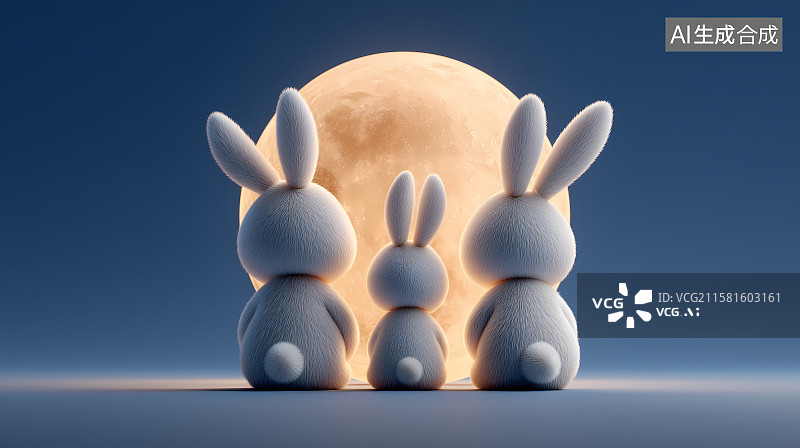 【AI数字艺术】中秋玉兔望月背景图图片素材