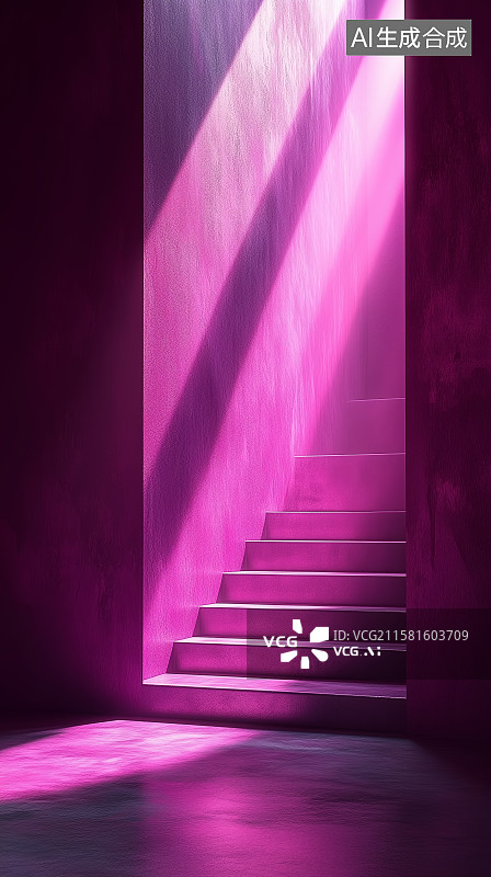 【AI数字艺术】紫色光芒穿透黑暗的科幻场景图片素材