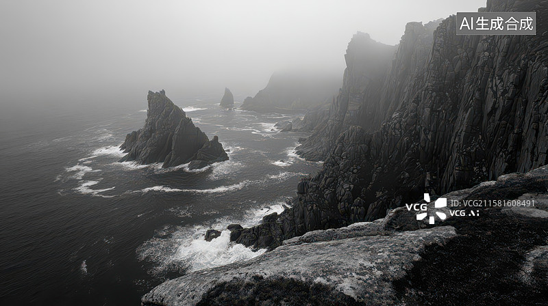 【AI数字艺术】雾中海岸悬崖图片素材