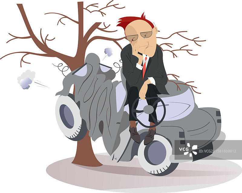 汽车事故，汽车撞上了一棵树图片素材