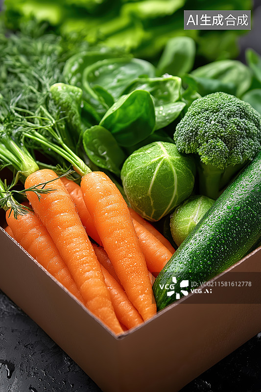 【AI数字艺术】新鲜蔬菜组合装箱展示图片素材