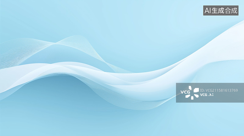 【AI数字艺术】轻柔波浪在浅蓝背景上的流动图片素材