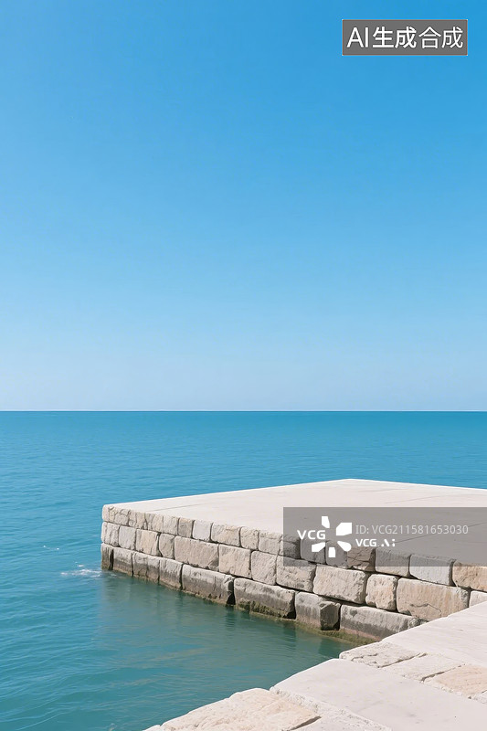 【AI数字艺术】石砌码头延伸至碧蓝海洋图片素材