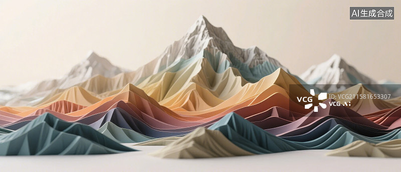 【AI数字艺术】彩色层叠山脉艺术模型图片素材