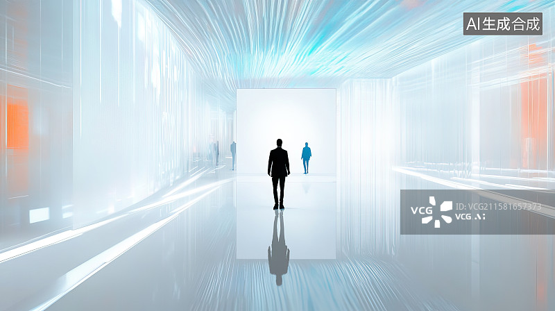 【AI数字艺术】亮白的现代化展厅室内装饰建筑商务科技背景图片素材