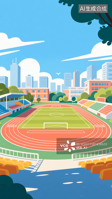 【AI数字艺术】校园田径运动场插画图片素材