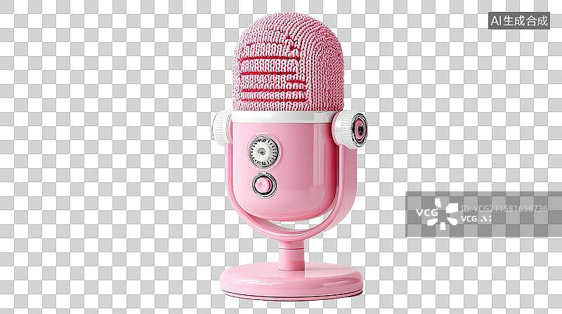 【AI数字艺术】粉色针织网罩麦克风图片素材
