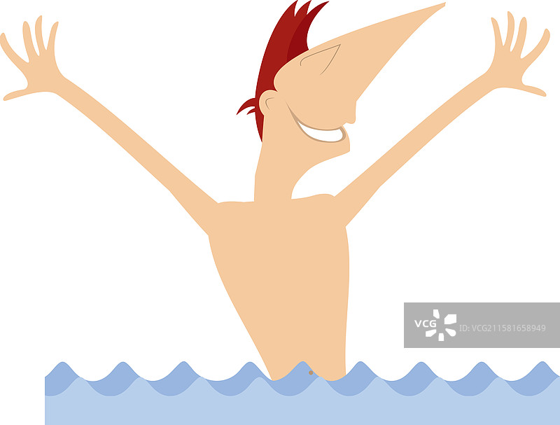 游泳的男人彩色卡通角色图片素材