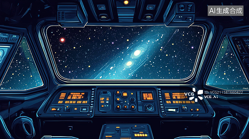 【AI数字艺术】太空站太空舱舷窗外的宇宙太空航天科技背景图片素材