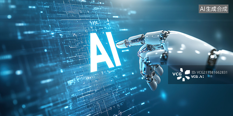 【AI数字艺术】人工智能机器人机械手和AI主题科技概念背景图片素材
