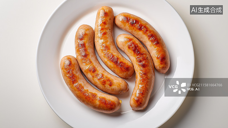 【AI数字艺术】盘中四根金黄色烤香肠图片素材