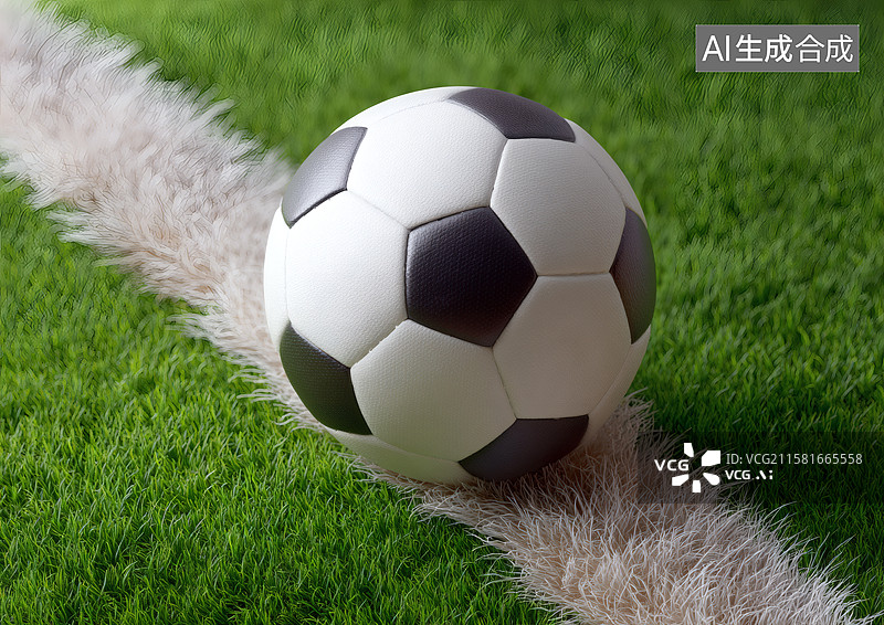 【AI数字艺术】一颗足球停在球场白线上图片素材
