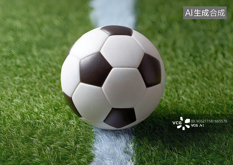 【AI数字艺术】一颗足球停在球场白线上图片素材