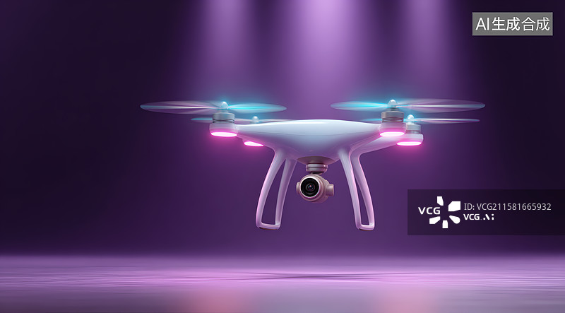 【AI数字艺术】紫色空间展台一架无人机图片素材