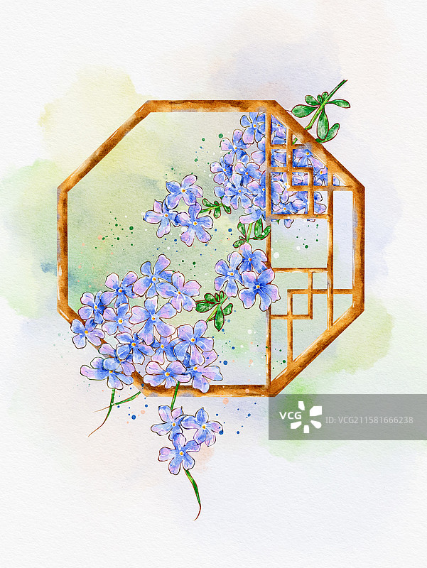 水彩手绘二十四节气国风古典蓝雪花图片素材