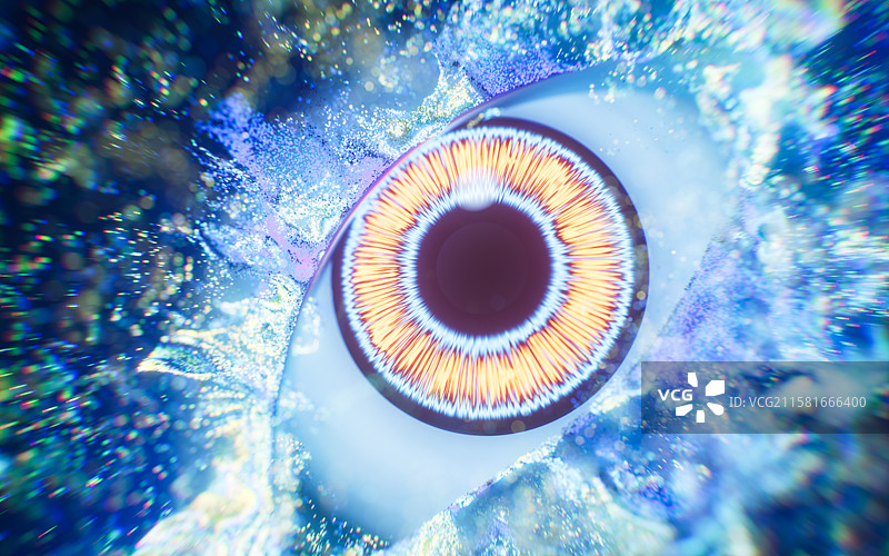 眼睛与流动粒子特效三维渲染图片素材