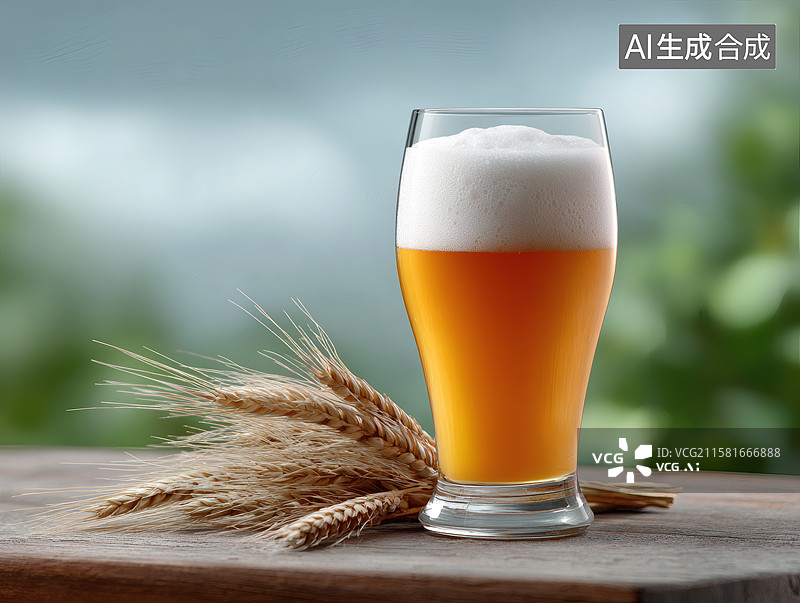 【AI数字艺术】小麦背景前一杯啤酒图片素材