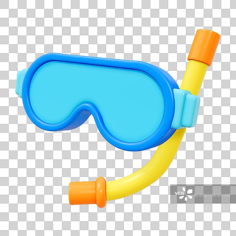 潜水浮潜夏天游泳设备用品标志3D卡通插画元素图片素材