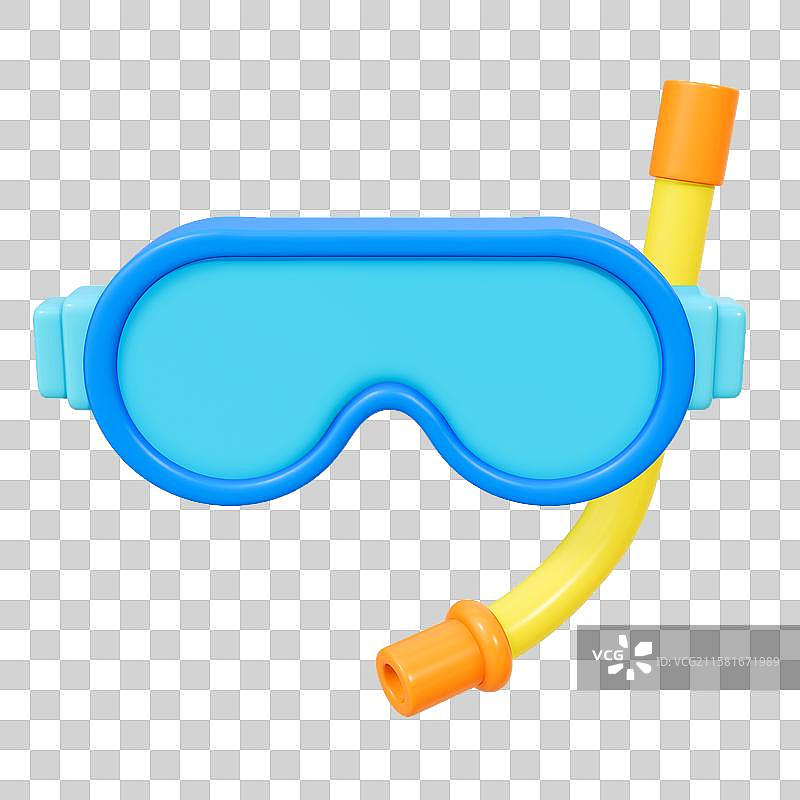 潜水浮潜夏天游泳设备用品标志3D卡通插画元素图片素材