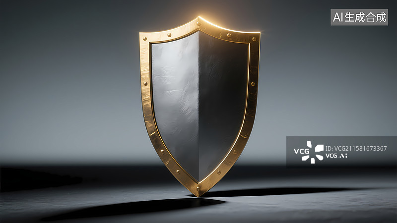 【AI数字艺术】金色边框的盾牌图片素材
