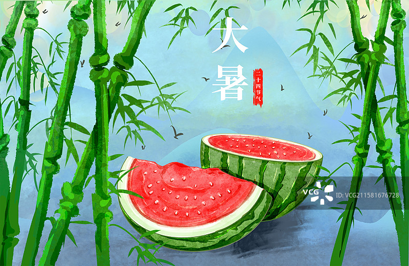 二十四节气大暑西瓜海报图片素材
