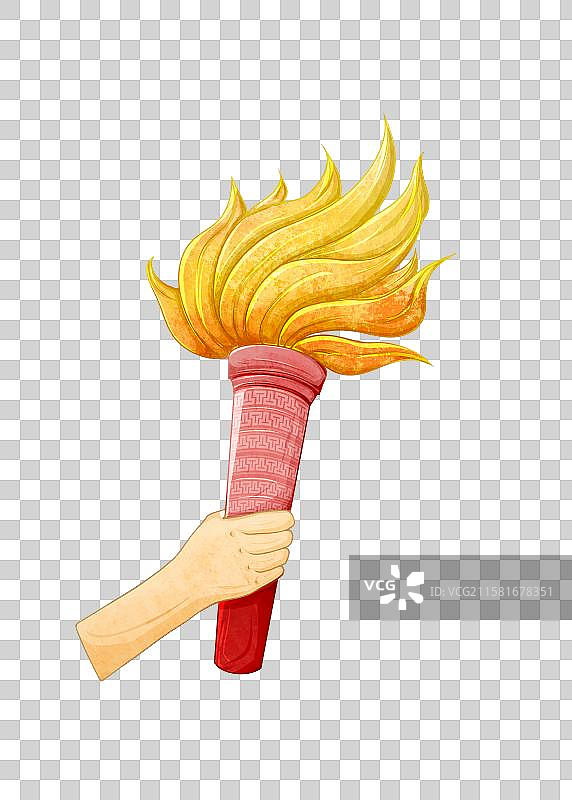 手绘插画手举着火炬图片素材