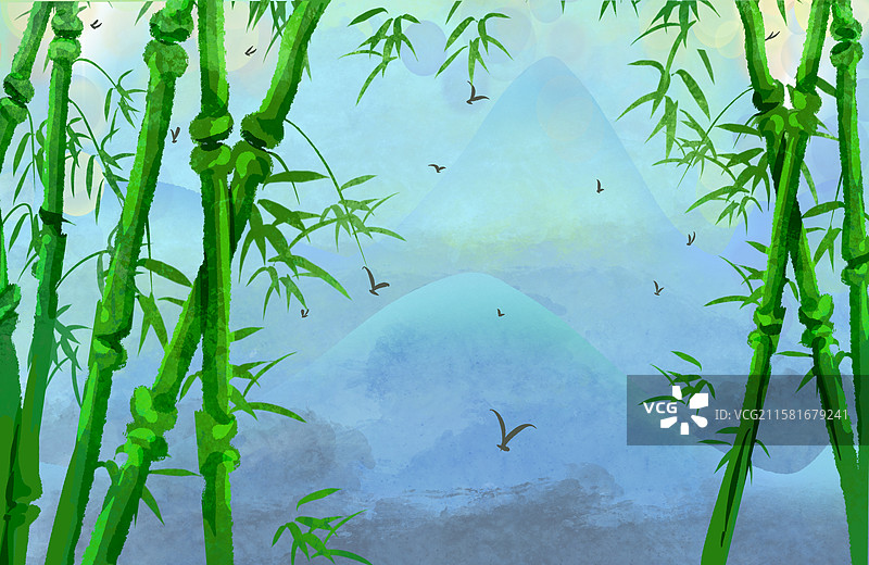 手绘风景竹林插画图片素材