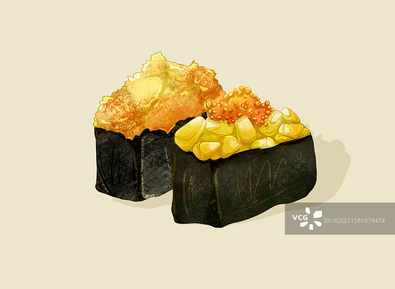 手绘美食插画日料军舰寿司图片素材