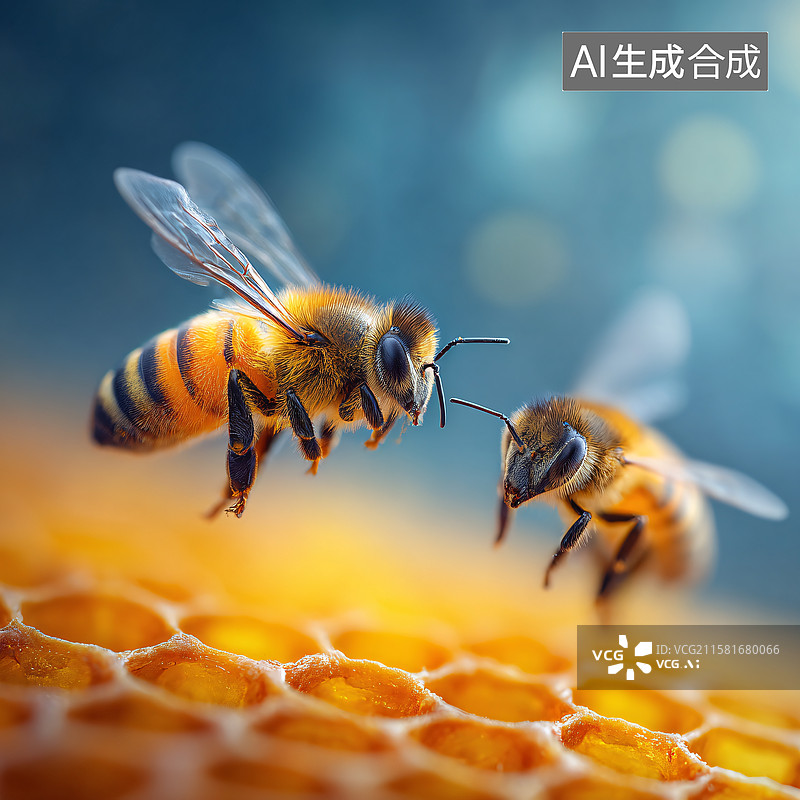 【AI数字艺术】蜂巢上勤劳的蜜蜂图片素材