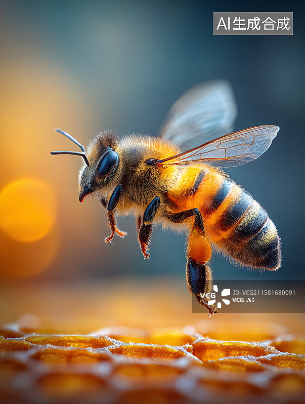 【AI数字艺术】蜂巢上勤劳的蜜蜂图片素材